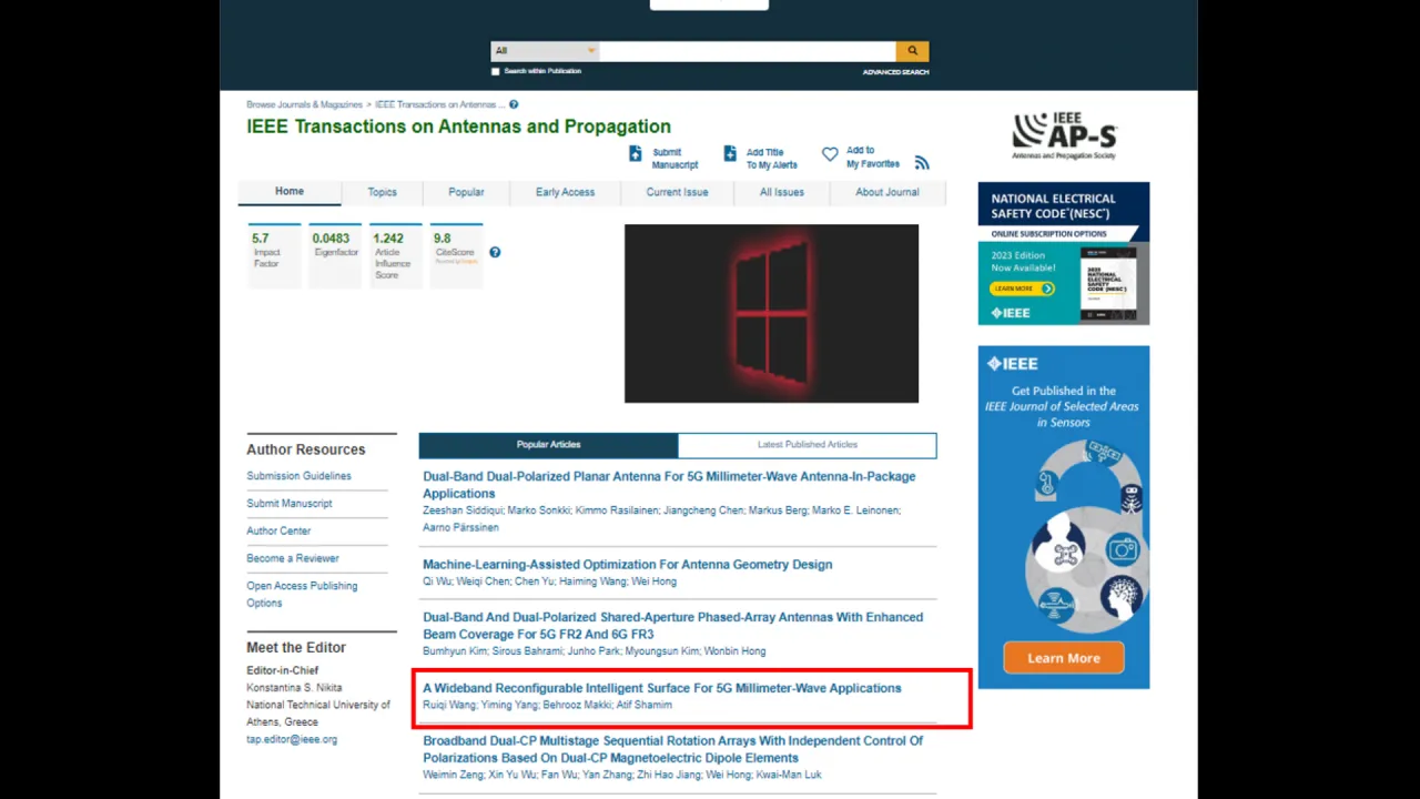 Ruiqi and Yiming's RIS work is one of the top accessed papers of IEEE TAP